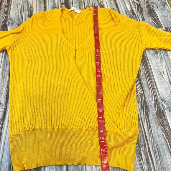 Nordstrom Elodie Mustard Yellow Ribbed Faux Wrap Sweater Small - Picture 9 of 10